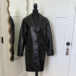 No. 21 Black Faux Leather Long Coat - Women's Jacket Sz 44 - US 8
